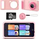 Kids AI Digital Camera with Everything Recognition, 5G/2.4G WiFi Dual Lens Camera for Girls Boys Ages 4-12, 4" Touch Screen LCD, Ideal Birthday (Pink)