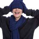 MissShorthair Womens Beanie Winter Hats 3 in 1 Knit Warm Hat Gloves and Scarf Set Women Scarves for Cold Weather (Blue)