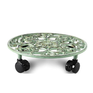 1 Pack 14 Inch Rolling Plant Stand with Wheels Metal Plant Caddy with Wheels Heavy Duty Round Plant Stand Indoor Iron Plants Rollers for Plants, Plant Dolly Retro Green