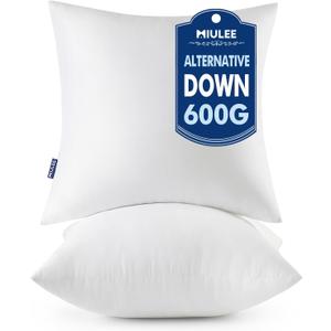 MIULEE Throw Pillows Inserts, Pack of 2 20x20 Inch 100% Virgin Fiber Filling Bed Couch Pillows