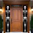 Skeleton Halloween Banner Red Eyes 12x71 Inch Scary Skeleton Welcome Sign for Door Outdoor Halloween Decoration Spooky Hanging Banner for Porch Haunted House Decor