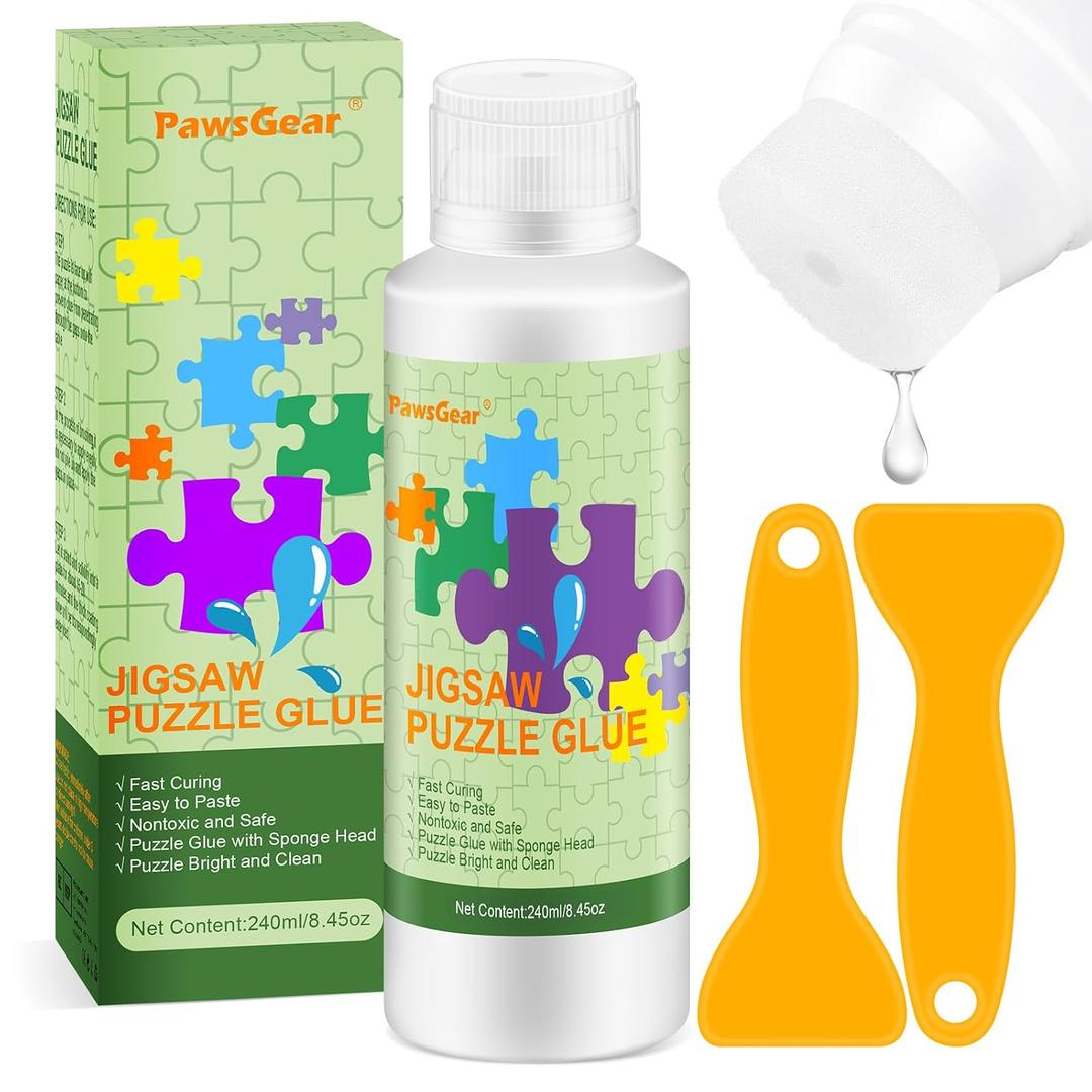 2 x Updated Jigsaw Puzzle Glue with Applicator,Clear Water-Soluble Special Craft Puzzle Glue,Non-Toxic and Quick Dry,240ML/8.45fl oz