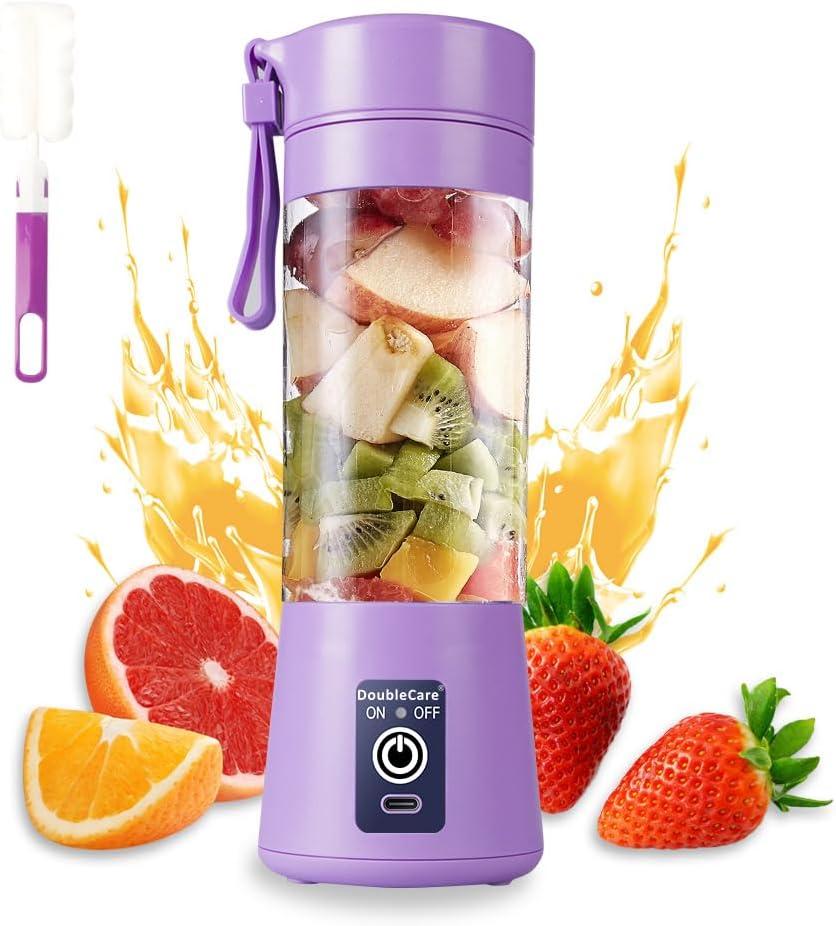Portable Blender Cup, Electric USB Juicer Blender, Portable Juicer For Shakes and Smoothies, juice, 380ml, Six Blades Great for Mixing, Light Purple