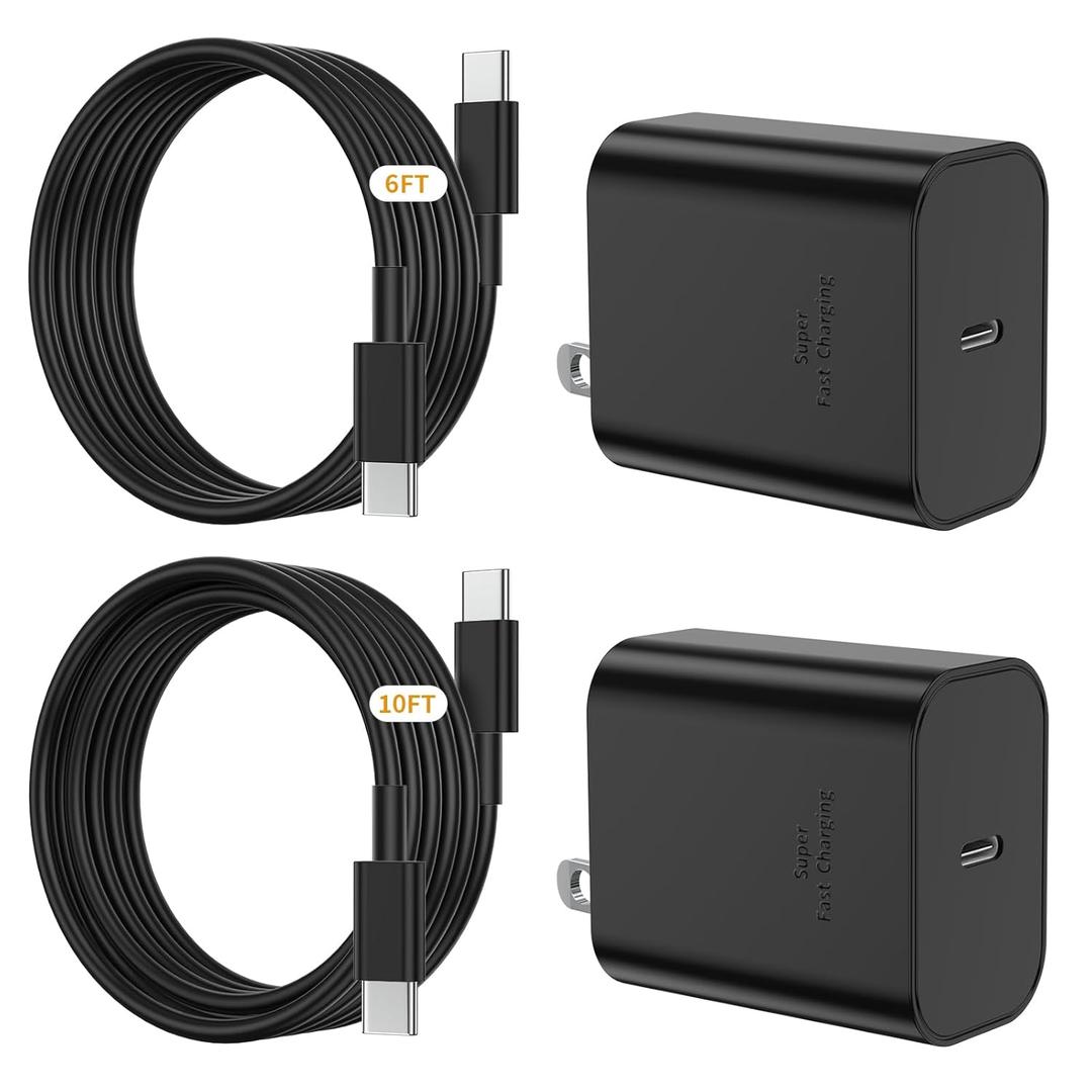 [6FT+10FT] 45W Super Fast Charger Type C, for Samsung Galaxy S25 S24 Charger Block with 6/10FT Type C Charging Cord for Samsung Galaxy S25 S24 S23 Ultra/S22, iPhone 17/16/15 Pro,Pro Max,Plus