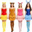 4 Pcs Halloween Animal Group Costume for Women Team Party Dress Corset Tops Headband Socks and Skirt Role Play (Medium, Orange)