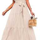 PRETTYGARDEN Women's Summer Floral Maxi Sun Dress Sleeveless Halter Neck Flowy Ruffle Hem Long Boho Dresses Size S