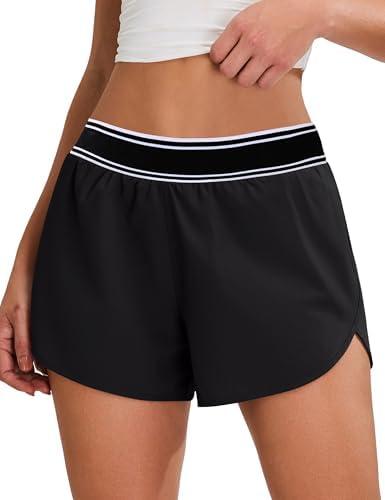 BMJL Women's High Waisted Running Shorts Quick Dry Lined Athletic Workout Shorts with Zipper Pocket XL