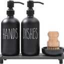 MOMEEMO Matte Black Soap Dispenser Set Comes with Stainless Steel Pumps, Instant Dry Tray, and Dish Scrub Brush, Suitable for Matte Black Kitchen Accessories. (Black)