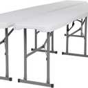 HLPB Folding Bench 6 ft, Foldable Plastic Bench with Handle and Smooth HDPE Tabletop, Portable in/Outdoor Picnic Party Camping Dining Seat, 2 Pack, White