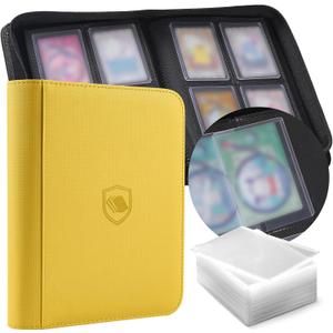 Toploader Binder, Holds 160 Toploaders, 100 Toploaders INCLUDED, 4-Pocket PU Cover Top Loader Binder for 3" x 4" Rigid Toploader, Ringless Double-Sided Toploader Card Binder for TCG, Sport Cards