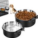 Dog Crate Water Bowl No Spill, 2 Pack Dog Crate Bowls Hanging, Kennel Water Food Bowls Mountable, Pet Cage Accessories Feeder Dish, Stainless Steel Coop Cup for Cat Puppy Bunny Guinea Pig Ferret Bird (M(6.3*2.6'' & 5.5*2.4''), Black)
