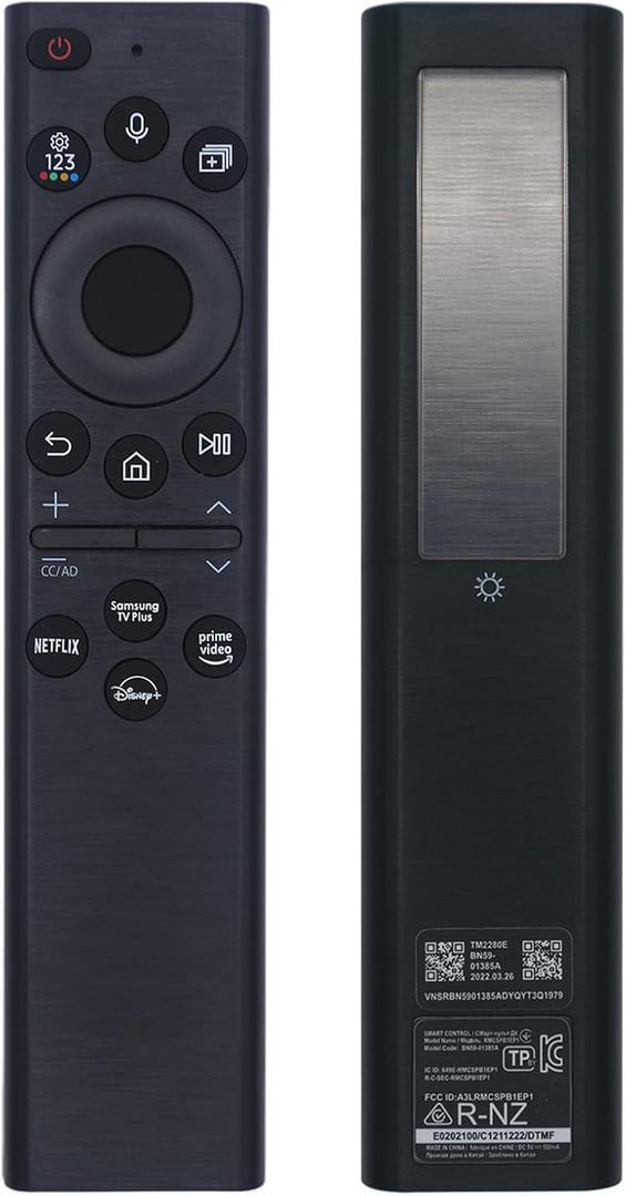 BN59-01385A Solar Voice Remote Compatible with Samsung Frame Smart TV, USB-C Rechargeable Bluetooth Remote Control with Solar Charging Compatible with Samsung 2021-2022 Neo LED 4K Ultra HD TVs - Black