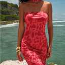 Milumia Women's Floral Strapless Maxi Dress Elegant Bodycon Fishtail Tube Dresses with Scarf (Red, L)