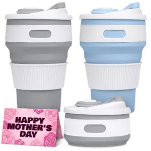 2-Pack Collapsible Coffee Cup Reusable 12oz Leakproof Travel Coffee Mug, Silicone, Foldable & Portable for Hiking, Camping, Office | Lightweight, Heat-Resistant, Easy to Clean, Outdoor & Travel Cup