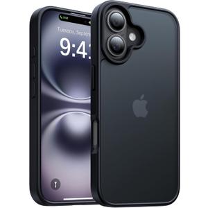for iPhone 16 Case, [Military-Grade Drop Protection][Anti-Yellowing] Shockproof Protective Translucent Matte Cover for iPhone 16 Phone Case,Titanium Black