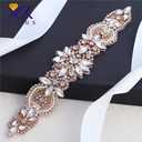 Rhinestone Bridal Wedding Dress Sash Belt Applique Crystal Patch Clothes Embellishments Sew Iron on Hot Fix for Bride Bridesmaid Gown Women Prom Formal Belt (Rose Gold)