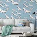 Peel and Stick Wallpaper for Home Decoration Kitchen White Crane Blue Wallpaper Removable Vinyl Self Adhesive Shelf Paper & Drawer Liner Roll House, Workshop & Office 17.3" x 394" TH8096-10