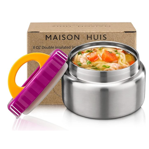 MAISON HUIS 8oz Soup Thermo Wide Mouth Vacuum Insulated Stainless Steel Food Jar, Leak Proof for Hot&Cold Food Kids Lunch Container for School Travel (Blue)