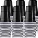 200 Pack Plastic Cups, 16 oz Black Disposable Cups, Stackable Beverage Plastic Cup Bulk for Party, Heavy Duty Drinking Party Cup for Wedding Birthday Picnic (Black)