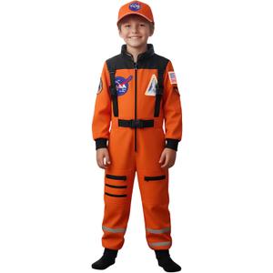 Kids Astronaut Costume Space Outfit for Boys Girls Halloween Dress up (5-7 Years, Orange)