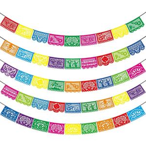 5PCS Mexican Party Decorations, 90FT Plastic Papel Picado Banner, Fiesta Party Decoration, Dia De Los Muertos, Day of The Dead Decorations, Cinco De Mayo Decor, Mexico Birthday Party Supplies (A1.multicolour-5pcs)