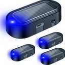 ELECTOP Car Solar Power Simulated Dummy Alarm, Anti-Theft LED Flashing Security Light Fake Car Alarm, Automotive Warning Interior Safety Light with USB Charging Port, Car Accessories (Blue Light, 4PCS)