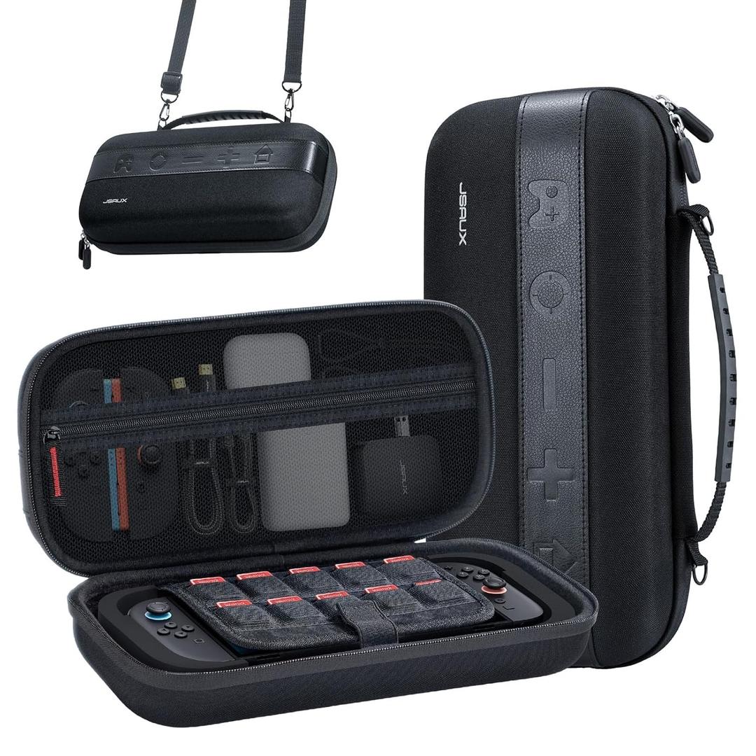 JSAUX Large Capacity Carrying Case for Nintendo Switch 2, Hard Shell Travel Case with 20 Game Card Slots, Storage Bag for Switch 2 and Accessories | Portable & Durable Protective Shell  Black