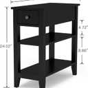 ChooChoo Side Table Living Room, Narrow End Table with Drawer and Shelf, 3-Tier Sofa End Table for Small Space, Black, 23.6 x 11.2 x 24.0