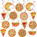 Teling 48 Pcs Pizza Party Hanging Swirls Decorations, Turtle Pizza Ceiling Streamers for Thanksgiving Day, Birthday Festival, Italian Theme Decor, Family Gathering and Classroom Party Supplies