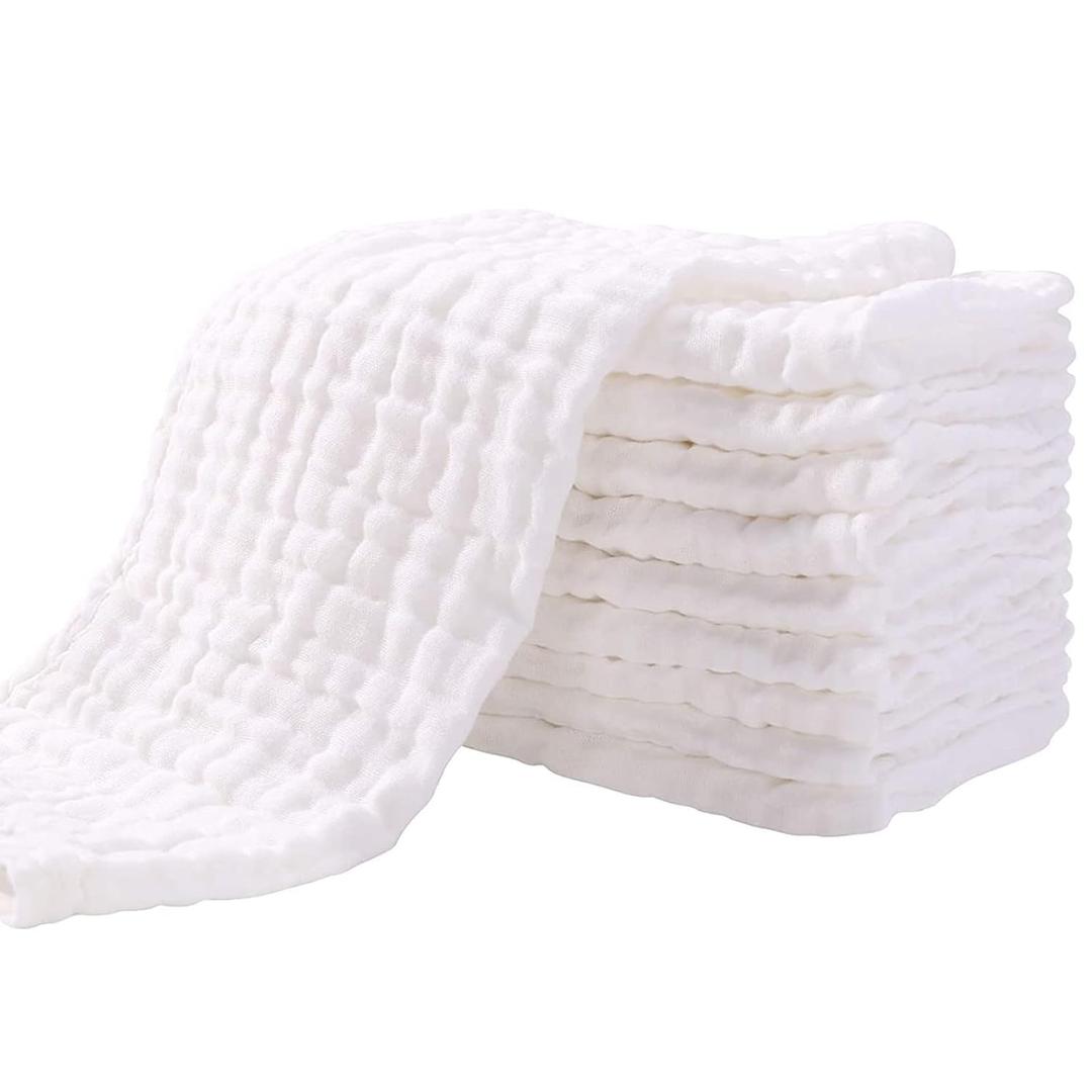 Yoofoss Muslin Burp Cloths for Baby 10 Pack 100% Organic Cotton Baby Washcloths for Boys Girls Large 20''X10'' Super Soft and Absorbent White