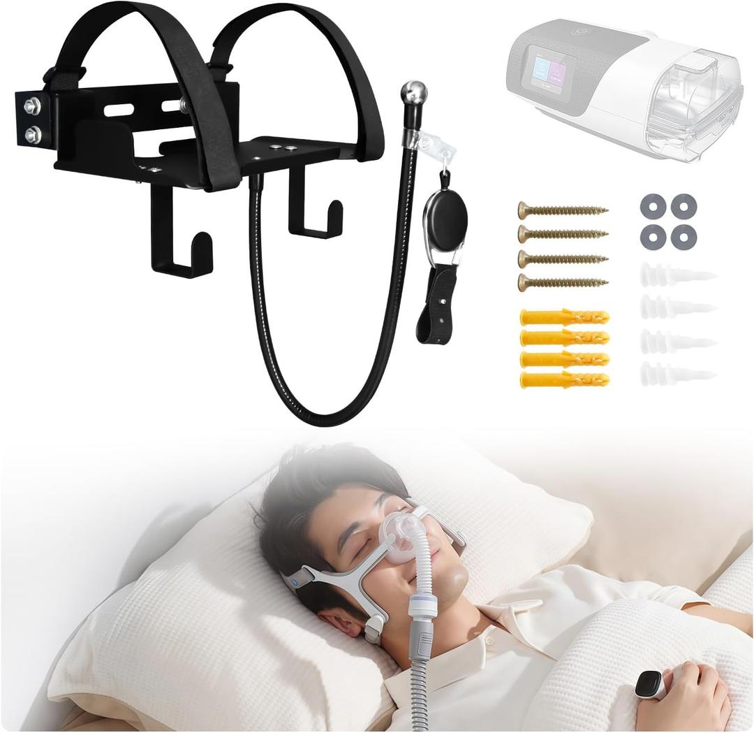 Metal Cpap Wall Mount Shelf for AirSense 11 with Adjustable Angle Cpap Hose Hanger & Mask Hook, Sturdy & Durable Design, Save Space, Avoids Hose Tangle, Easy Installation, Cpap Stand Bedside (Large)