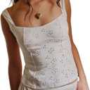 Women Y2k Eyelet Tank Top Sleeveless Slim Fit Bustier Cami Top Summer Strappy Backless Going Out Crop Tops (S)