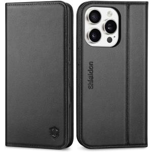 SHIELDON Case for iPhone 16 Pro 6.3", Genuine Leather Wallet Folio [Magnetic Closure] [RFID Blocking Card Slot] [Kickstand] Full Protection Case Compatible with iPhone 16 Pro 2024 - Nappa Black