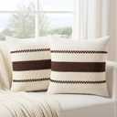 Fancy Homi Set of 2 Boho Brown Euro Decorative Throw Pillow Cover 26x26 Inch for Couch Bed Bedroom, Aesthetic Modern Organic Farmhouse Room Decor, Soft Cotton Accent Macrame Woven Cushion Case