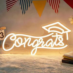 Congrats Grad Neon Sign with Graduation Cap, LED Neon Light with Dimmer, USB Powered Light Up Sign, Warm White Sign for Wall Decor, Classroom, Graduation Gift (14.5 x 8.5 in)