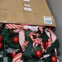 1 Set 5ft Pre-lit Pop up Christmas Tree with Lights Artificial Collapsible Foldable Christmas Pencil Tree Gold Red Ribbon Balls Ornaments for Xmas Holiday Party Garden Home Wedding Decor