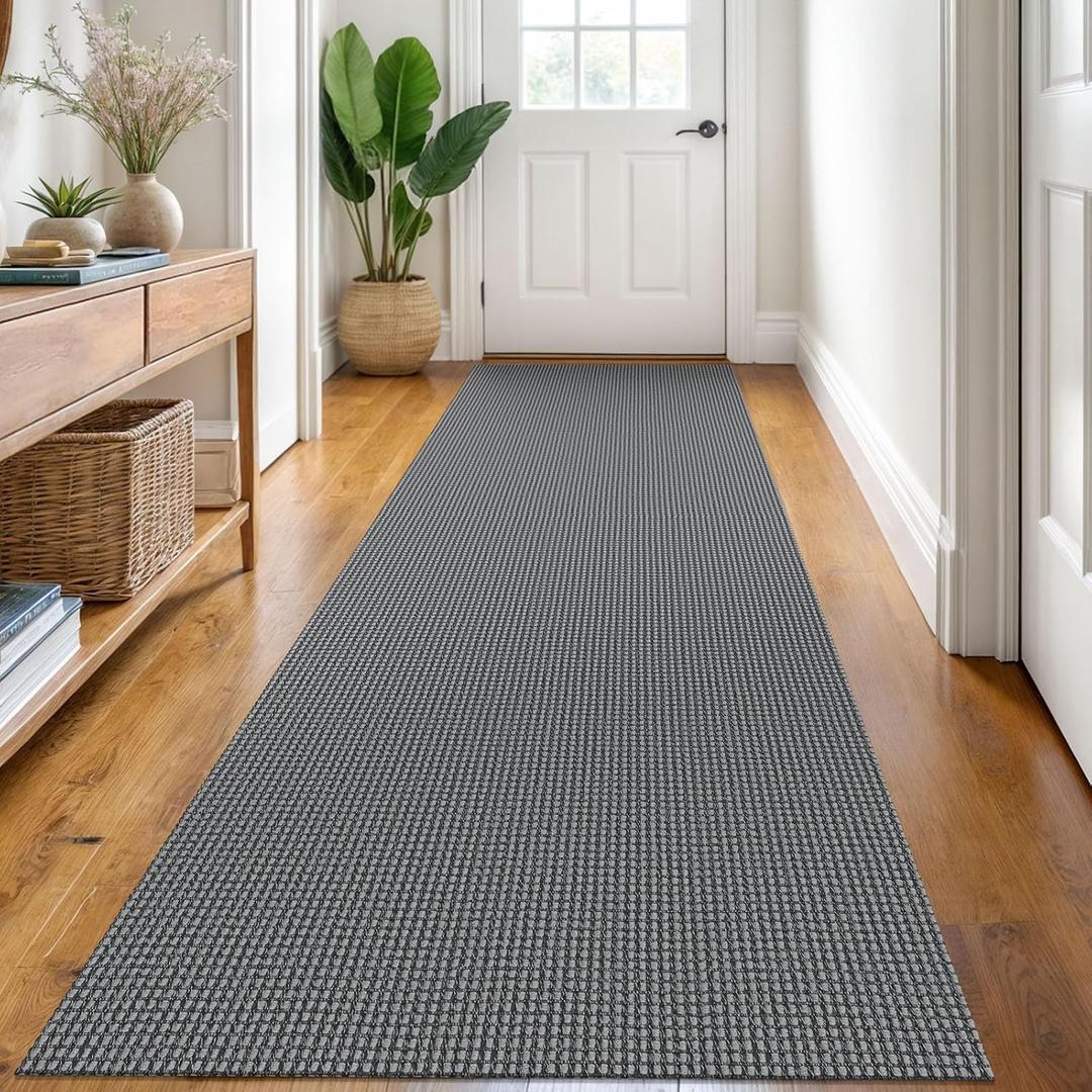KOZYFLY Runners for Hallways 3x8 Ft Washable Kitchen Runner Non Slip Rubber Backed Hall Runners Cotton Entryway Runner Rugs Floor Carpet for Indoor Backdoor Bedroom Kitchen, Grey/Dark Grey