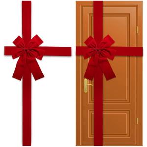 gisgfim Christmas Cabinet Door Ribbon Big Red Bow Large Door Lace Christmas Tree Bow Xmas Holiday Decorations Christmas Front Door Party Supplies