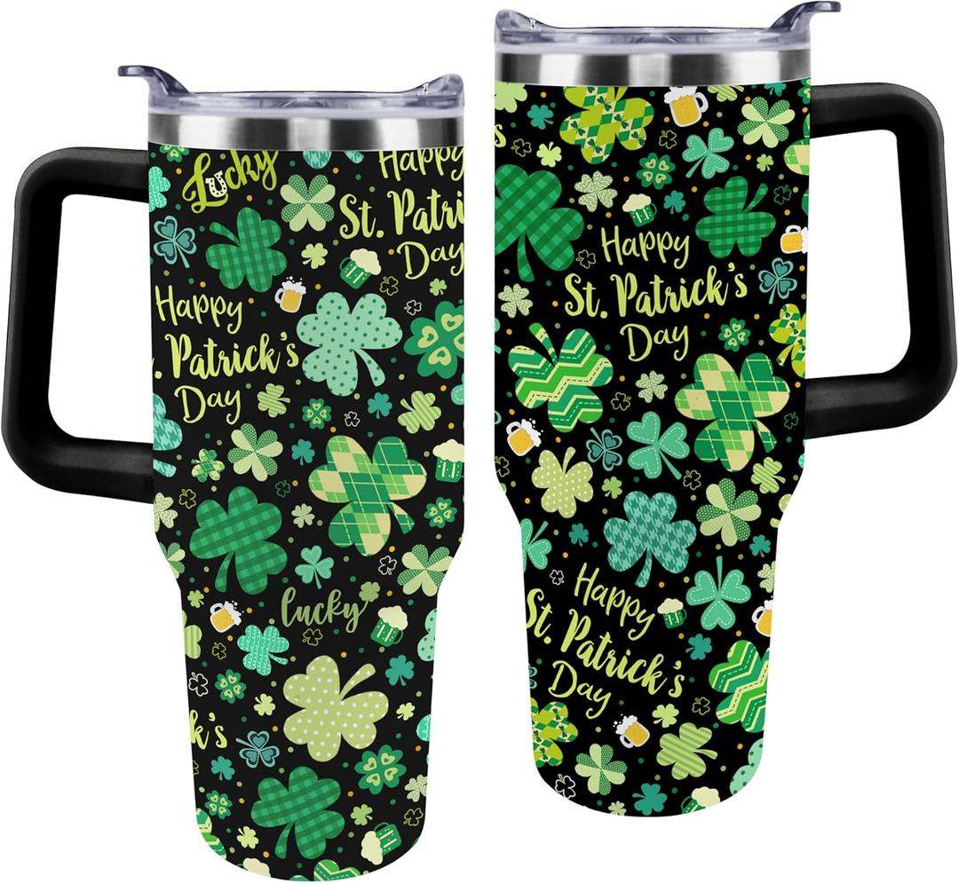 Cat Tumbler With Handle and Straw, 40 oz Leakproof Stainless Steel Insulated Tumbler, Cup Holder Friendly, Birthday Christmas Gifts for Women Men Who Loves Cat, Travel Coffee Mug Water Bottle