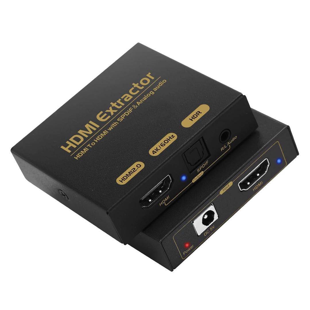 4K HDMI Audio Extractor 60Hz, HDMI to Optical and 3.5mm Aux Converter, for Fire Stick, Speakers, PS5, Blu-ray Player, Amplifier, Headphones, NOT Support ARC