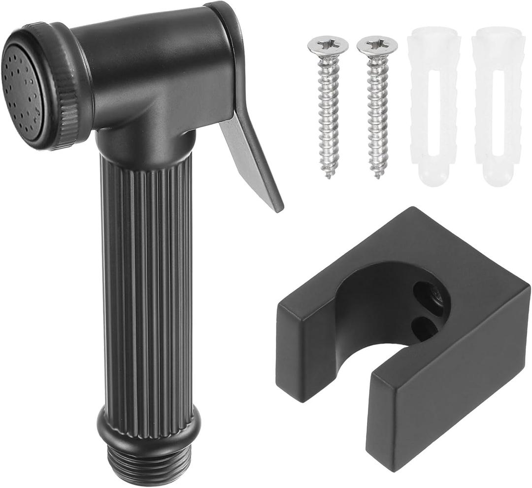 uxcell Handheld Bidet Sprayer, Metal, Black, Adjustable Water Pressure Control, Ergonomic Design, Wide Application