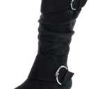 Forever Link Women's Klein-70 Closed Round Toe Buckle Slouch Flat Heel Mid-Calf Boot (9, Black)