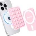 Silicone Grip Secure Mirror Shower Phone Holder for iPhone 16/15/14/13/12, Magnetic Suction Phone Mount for MagSafe Case, Hands-Free Selfie/Video for TikTok Creator/Influencer (Light Pink)