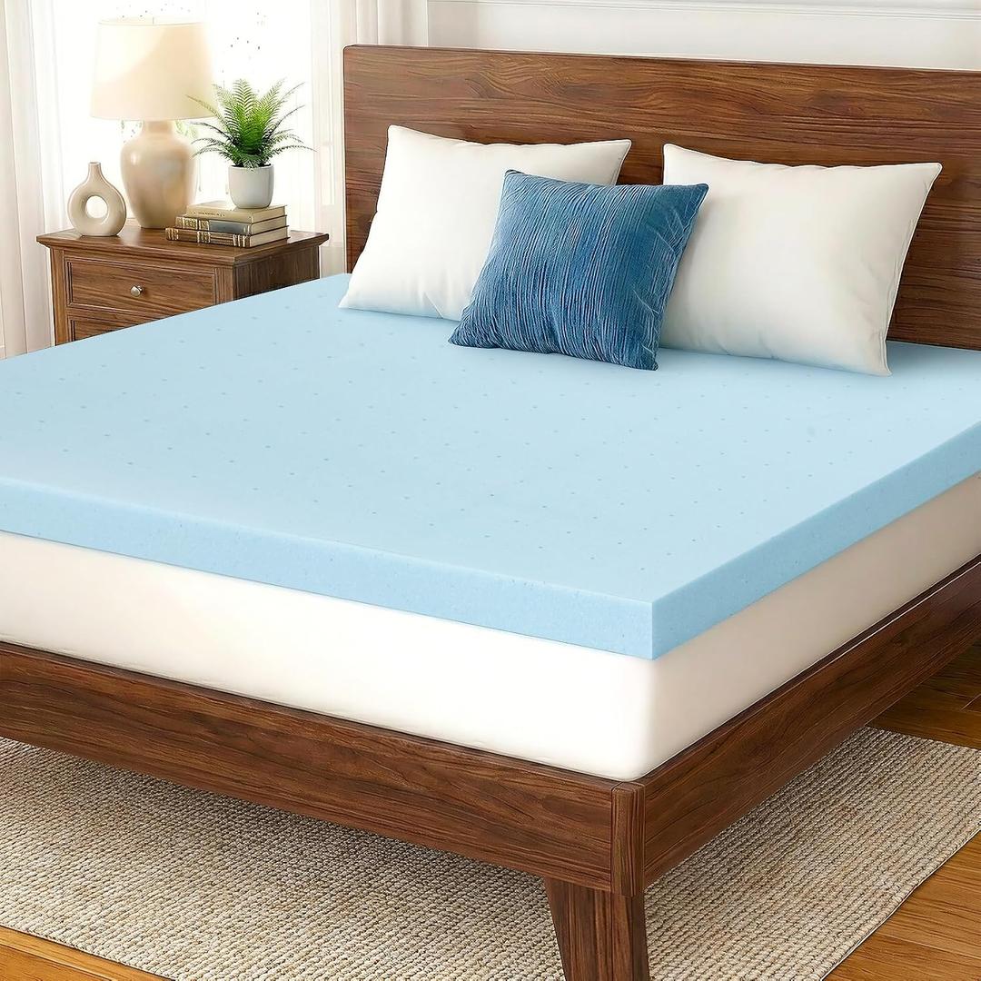 Gel Memory Foam Mattress Topper King Size, 4 Inch, Pressure Relief, Blue | Plush Comfort, Ventilated Breathable Design, Gentle Contouring, CertiPUR-US Certified Foam