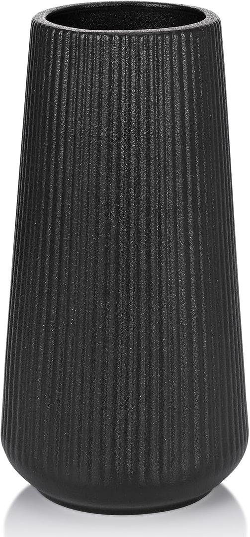 Matte Black Ceramic Vase, GUKJOB Small Cute Flower Vase for Pampas Grass, Home, Living Room, Dining Table, Farmhouse, Office Decor, Bedroom, Table, and Kitchen Shelf (Matte Black)