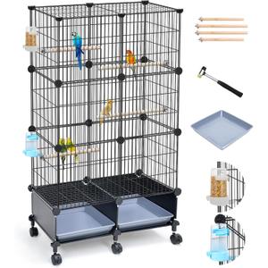 46-Inch Bird Cage, with Wooden Perches, Metal Parakeet Cage with Slide-Out Tray, Water Bottle & Feeder, Bird Cages for Parrot, Parakeets, Cockatiel, Lovebird, Pigeon and Small Mid-Sized Birds