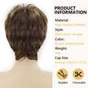 SEVENCOLORS Short Dark Brown Mixed Blonde Pixie Cut Wigs for Women Synthetic Layered Highlight Wigs with Bangs Natural Hair Replacement Wig