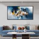 Abstract Canvas Wall Art Navy Blue Wall Art for Living Room Framed Modern Artwork for Walls, Above Bed Wall Decor Navy and Gold for Bedroom and Living Room Office Pictures Wall Decor 24×48IN