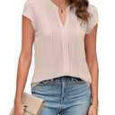 Blooming Jelly Womens Blouses Dressy Causal V Neck Pintuck Short Petal Sleeve Business Tops 2025 Ladies Summer Trendy Shirt (S, Apricot),