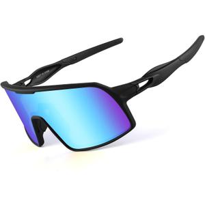 BangLong Polarized Sports Sunglasses for Men Women, UV Protection Sun Glasses for Baseball Running Cycling Fishing (Black Frame-blue Lens)
